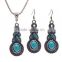 Silver plated necklace with earring 3pcs set vintage turquoise jewelry set