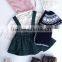 Floral top clothes long sleeve shirt match dark green suspender skirt and hat 3pcs for children