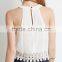 100% polyester fashion women top with lace trim