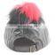 Custom Black Plain Lambskin Leather Snapback Cap With Fur Pom Pom