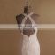 Graceful heart line mermaid crossed sexy back lace and beads wedding dress with a chapel train