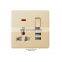 3-pin socket switch with light golden flame retardant PC panel with LED household indicator electrical wall socket switch panel
