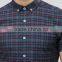 2016 Summer Short Sleeves Tartan Check Skinny Shirt In Navy with Button Collar