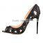 New Style Women Spring Dress Shoes,European Size Made in China Woman High Heels Shoe,Collage Leather Sequin Spike Open Toe Shoes