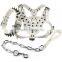 Black Spikes Studded White Large Leather Collar Leash Harness Set