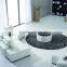 2015 Modern Round Corner Leather Sofa Set With Ottoman and Coffee Table 8024