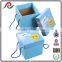 Blue folding corrugated paper box with handle for gift packing