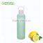 top quality glass water bottle covered with colorful silicone sleeve and PP lid
