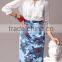 Pretty Steps 2016 elegant fancy high quality skirt floral printed fashion ladies blue skirt