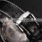 Golden Steel Case Black Dial Reloje Date Display Quartz Analog Leather Band Men Watch