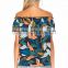 Hot sale women printed tops off shoulder fancy saree blouse designs
