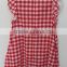 cute girls red and white grid dress with embroidered for summer