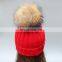 Hand made wholesale 100% acrylic striped pattern winter hats crochet hats big fur ball poms hats