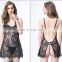 women's lace see through backless low cut sexy lingerie set