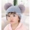 New Winter Baby Hats knitted Warm Turban hats with two balls Cute Children Boys Girls Stretchy Beanie Hat Solid color