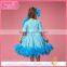 Bubble point dress with blue long kids feather dress for party girl 1-9 years