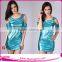 Black & Blue Leather Bodycon Dress Bodysuit For Women