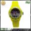 Lovely girls yellow color silicone bracelet watch with pink printing pattern dial