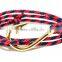 18k Gold Fish Hook Clasp Cotton Rope Double Strands Wrapped With Adjustable Knots Bracelet