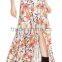 Hot Sell Flower Print Front Split Maxi Skirt Fancy Skirt Top Designs