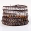 Hand-woven brown stone bracelet bangle fashion bracelet jewley multilayer wrap bracelet women white crystal leather bracelet