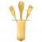 SP3-200/ 3 Piece Nature Bamboo Wooden Spoons and Kitchen Tool Fork and Spatula in Holder Stand