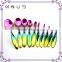 Soft fine hair Custom Private label tooth multi-purpose rainbow oval makeup brush set 10pcs
