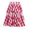 Cotton poplin maxi pleased skirts women casual summer plaid skirt