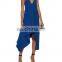Fashion Blue Halter Evening Dresses With Asymmetric Hem sexy deep v neck sexy long dress