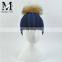 Wholesale New Fashion Hat With Raccoon Fur Ball Hand Knitted Baby Hat