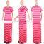 Womens Summer Stripe extra long short sleeve maxI jersey casual dresses
