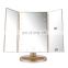 Vanity Led Lighted Travel Makeup Mirror Desktop Trifold Magnified Make Up Mirror With Lights