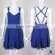 V-neckline and A-line skirt one piece backless blue color dress