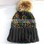 Fashion Korean Coloured Thread Knitting Faux Fur Pom Pom Beanie Hat