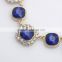 Wholesale gold chin resin jewelry fashion rhinestone blue ruby necklace set for party
