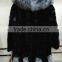 Mink fur coat with silver fox collar for women winter