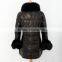 2015 New fashion women leather coat with fox fur trim hot sale factory price