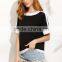 T-shirts latest fashion design women clothing Black and White Split Side Short Sleeve T-shirt