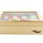 factory sale FSC&BSCI Bamboo wooden Tea bag Box Natural Chest with Clear Hinged Lid, 8 Storage Sections with Expandable Drawer