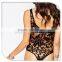 Black Mesh Fabric Women Sexy Transparent Bodysuit With Emborided