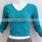 V-neck ladies seamless long sleeve shirt with hollow out wave style hole