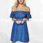 Fashion women plus size summer beach wear petitie dress off the shoulder mini denim maternity dresses