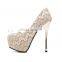 wholesale golden supplier black and white Noble lace round head shallow mouth high-heeled wedding shoes