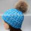 New product colorful knit hats wholesale fancy raccoon fur ball women floppy hat