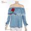 Wholesale China Supplier OEM Service Lady Denim Off The Shoulder Top
