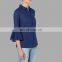 2017 New Design Shirt Blouse Model Islamic Clothes Navy Blue Tops Nice Flutter Sleeve Girls Tunic