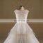 Gorgeous Cap Sleeve Scoop Neck Applique Lace Sheer Front Skirt Wedding Dress Long Train Croset Back