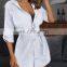 LAITE D2160 summer&autumn plus size women solid color v-neck women shirt dress ladies casual dress