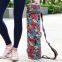 Flower Printed Canvas Yoga Mat Bag with Inside Pockets and Shoulder Carrying Strap