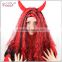 cheap halloween curly ox horn red weave hair